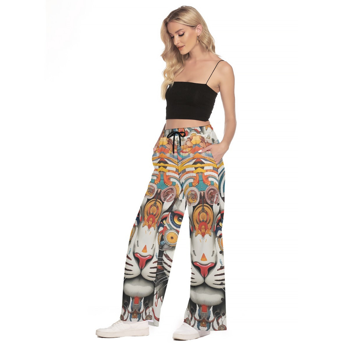 All-Over Print Women's Side Slit Snap Button Trousers