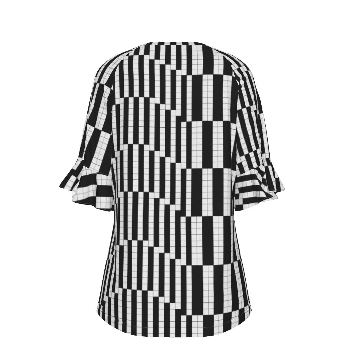 All-Over Print V-neck Women's T-shirt With Bell Sleeve