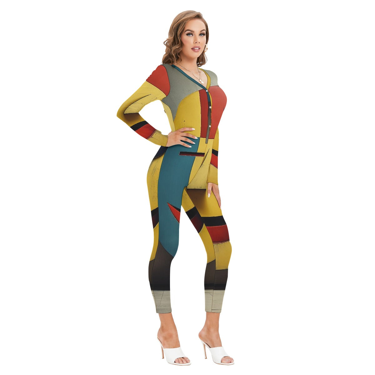 All-Over Print Women's Plunging Neck Jumpsuit