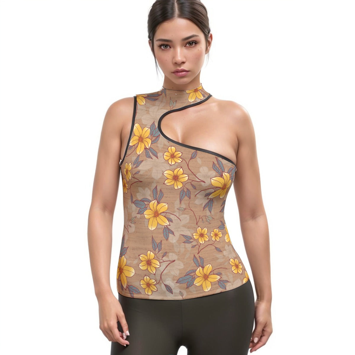 All-Over Print Women's Halter Sleeveless Asymmetrical Tank Top