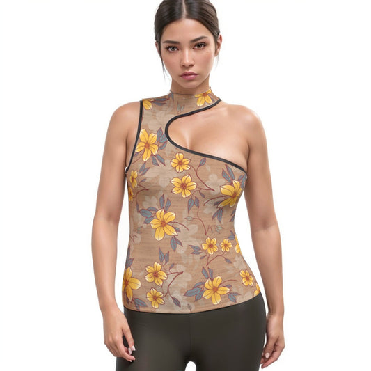 All-Over Print Women's Halter Sleeveless Asymmetrical Tank Top