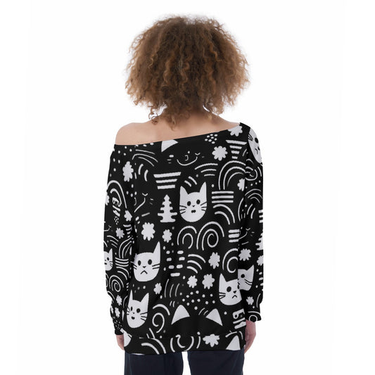 All-Over Print Oversized Women's Off-Shoulder Sweatshirt