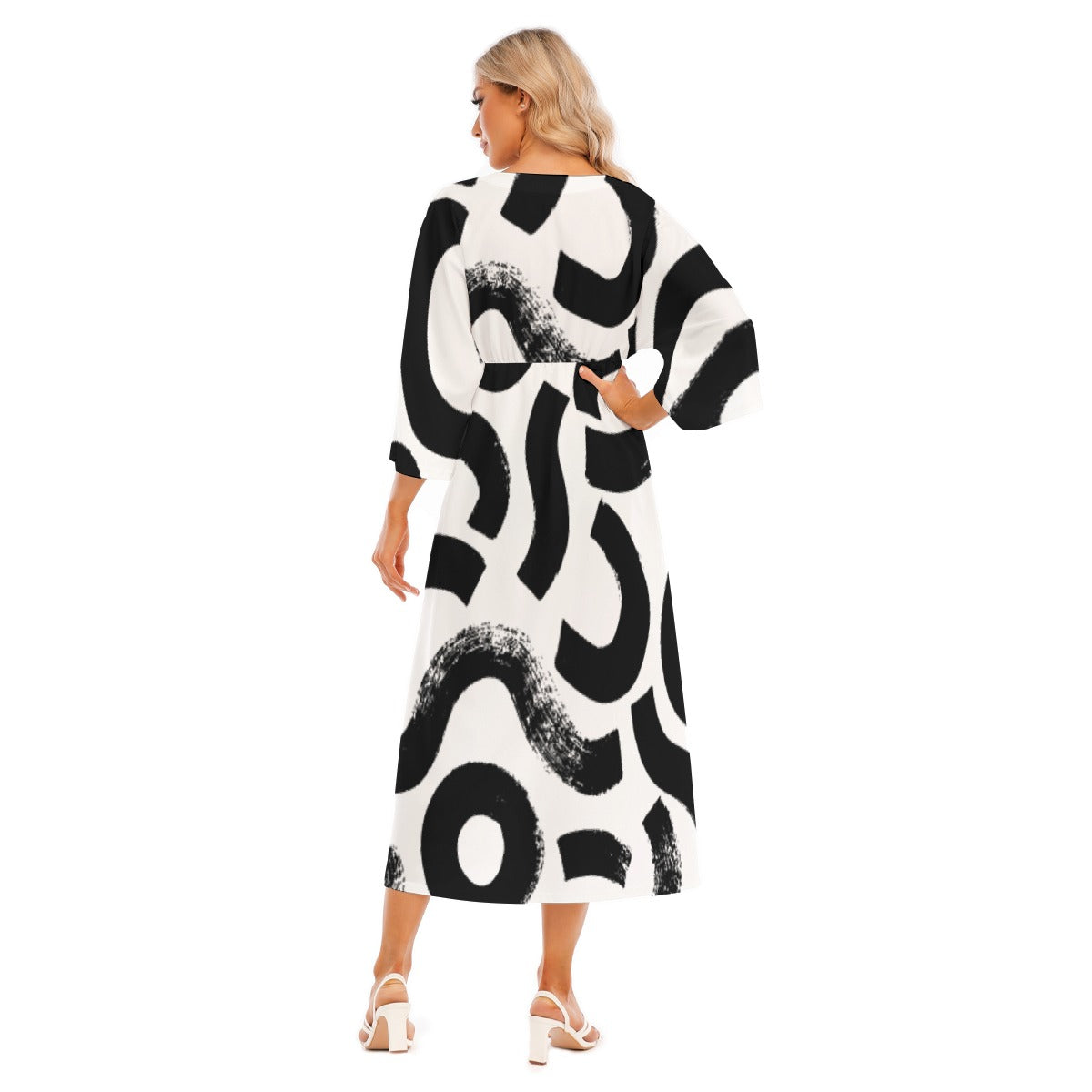 All-Over Print Women's Mid-Sleeve Long Dress