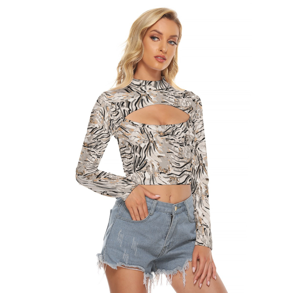 All-Over Print Women's Hollow Chest Keyhole Tight Crop Top