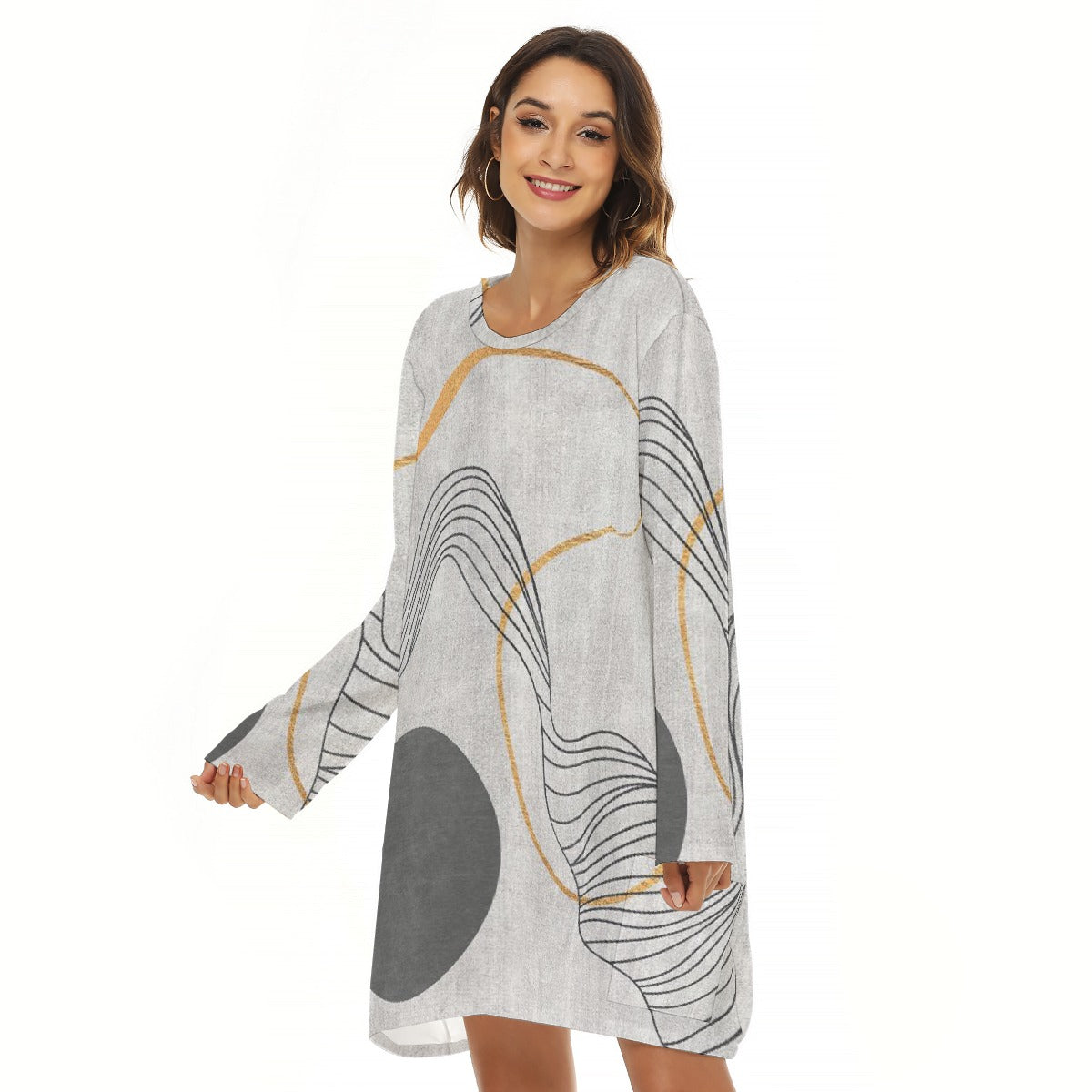 All-Over Print  Women's Loose Crew Neck Dress