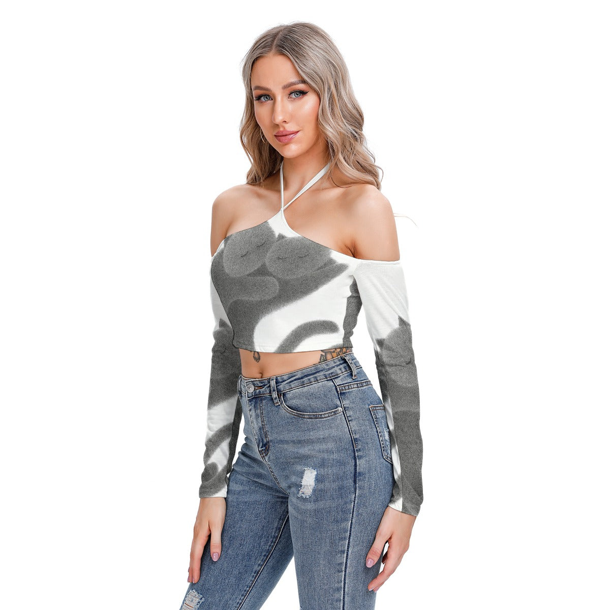 All-Over Print Women's Halter Lace-up Top