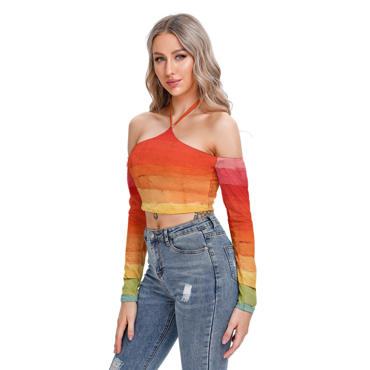 All-Over Print Women's Halter Lace-up Top