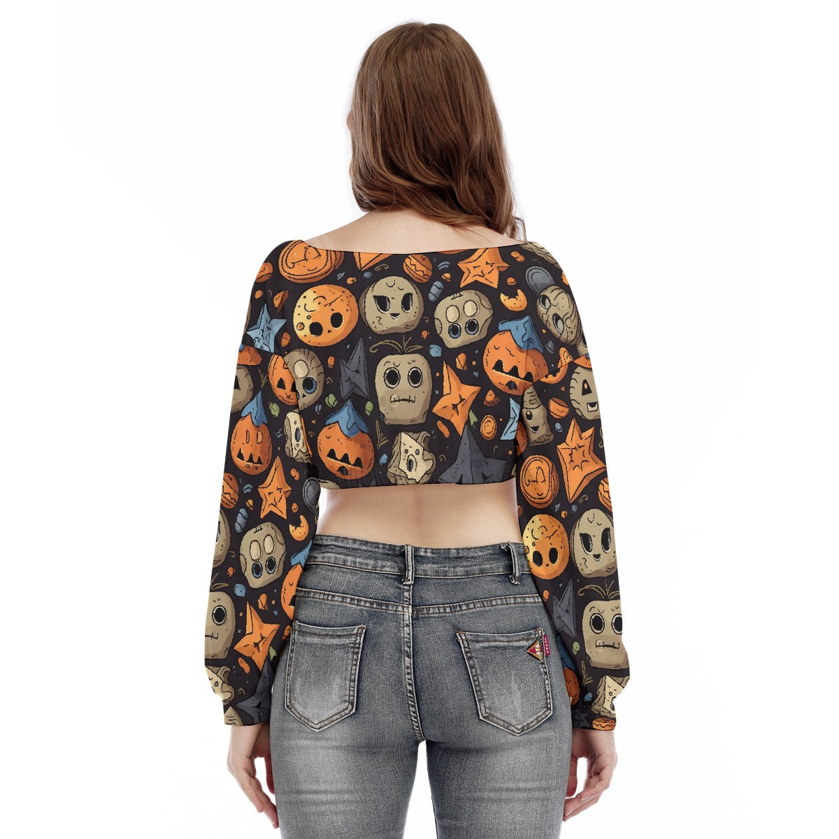 All-Over Print Women's V-neck Long Sleeve Cropped Sweatshirt