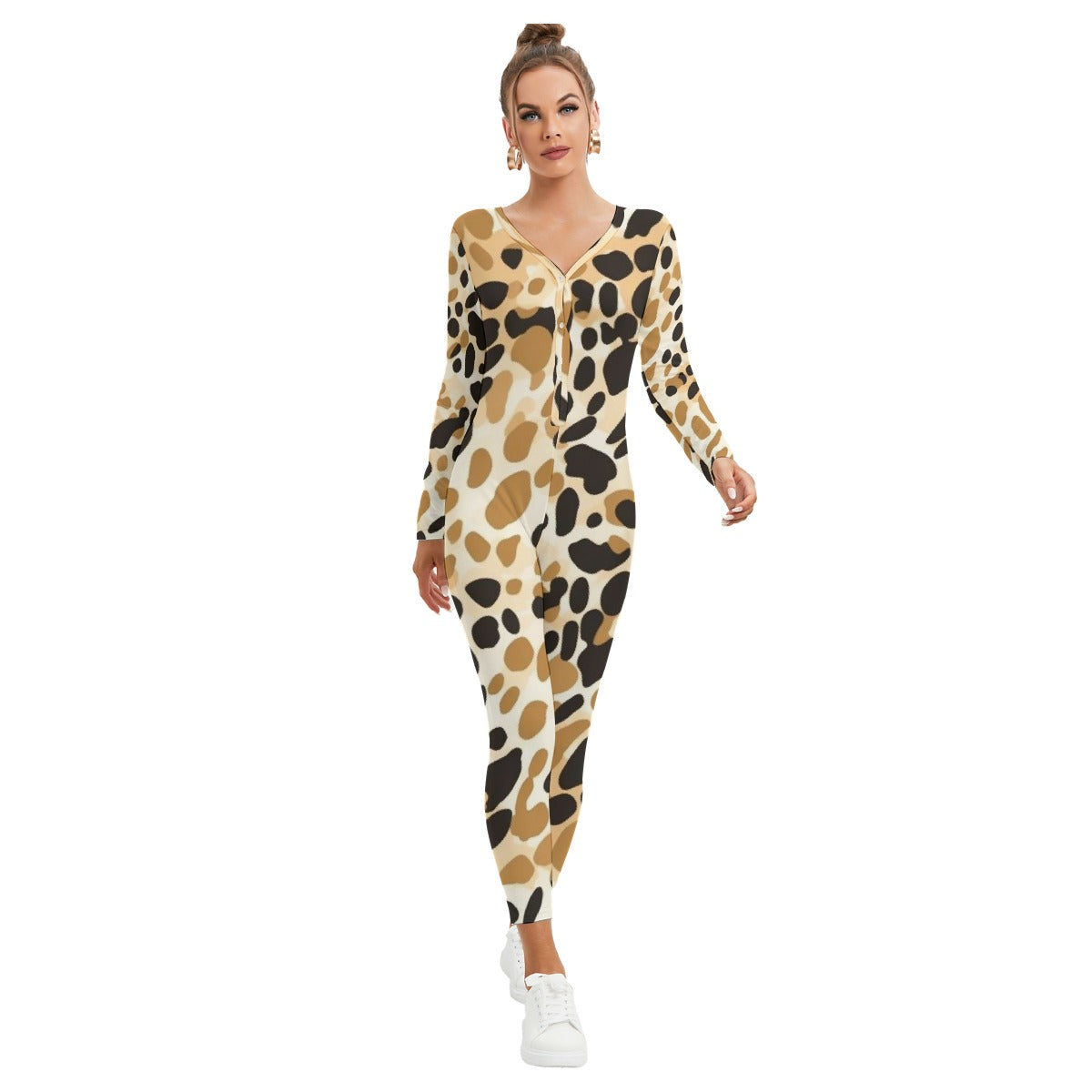 All-Over Print Women's Plunging Neck Jumpsuit