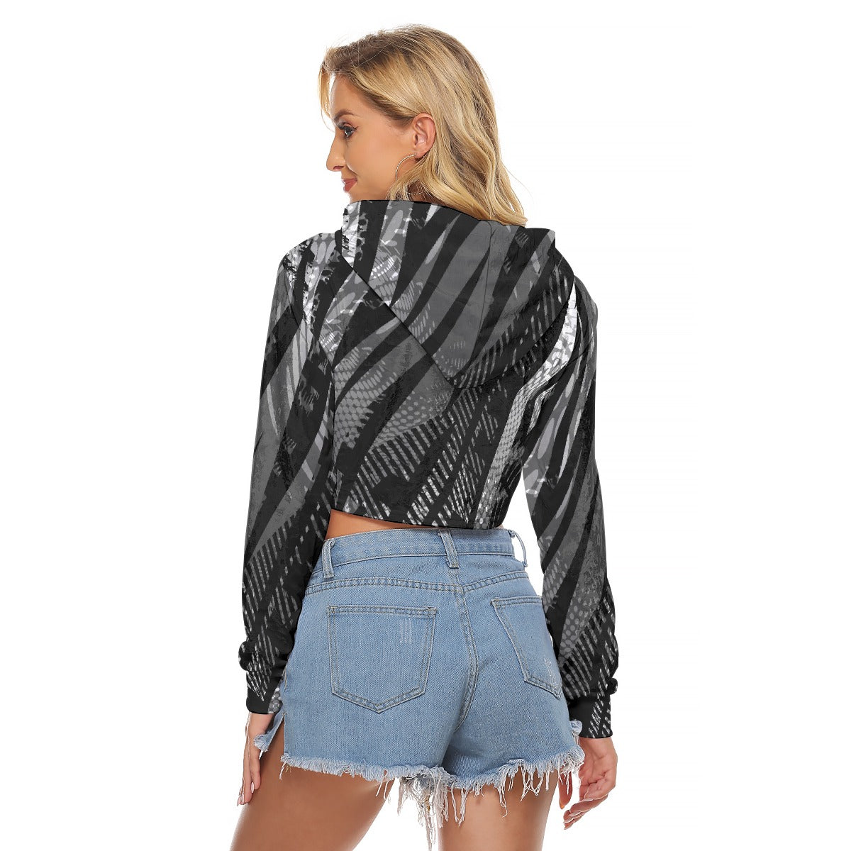 All-Over Print Women's Crop Top Hoodie|Velvet