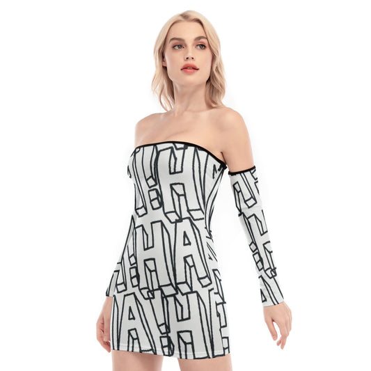 All-Over Print Women's Off-shoulder Back Lace-up Dress