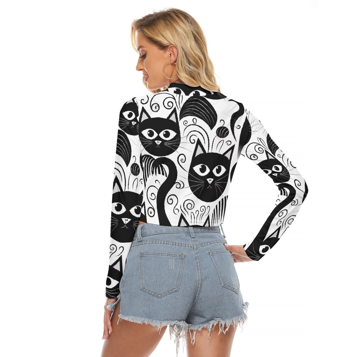 All-Over Print Women's Hollow Chest Keyhole Tight Crop Top