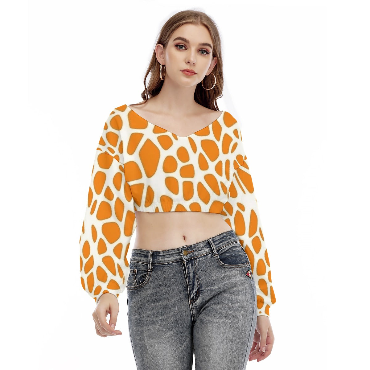 All-Over Print Women's V-neck Long Sleeve Cropped Sweatshirt