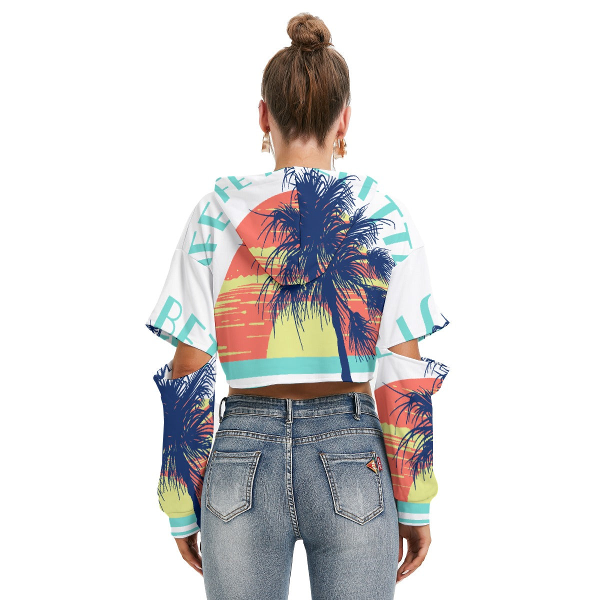 All-Over Print Women's Heavy Fleece Hoodie With Hollow Out Sleeve