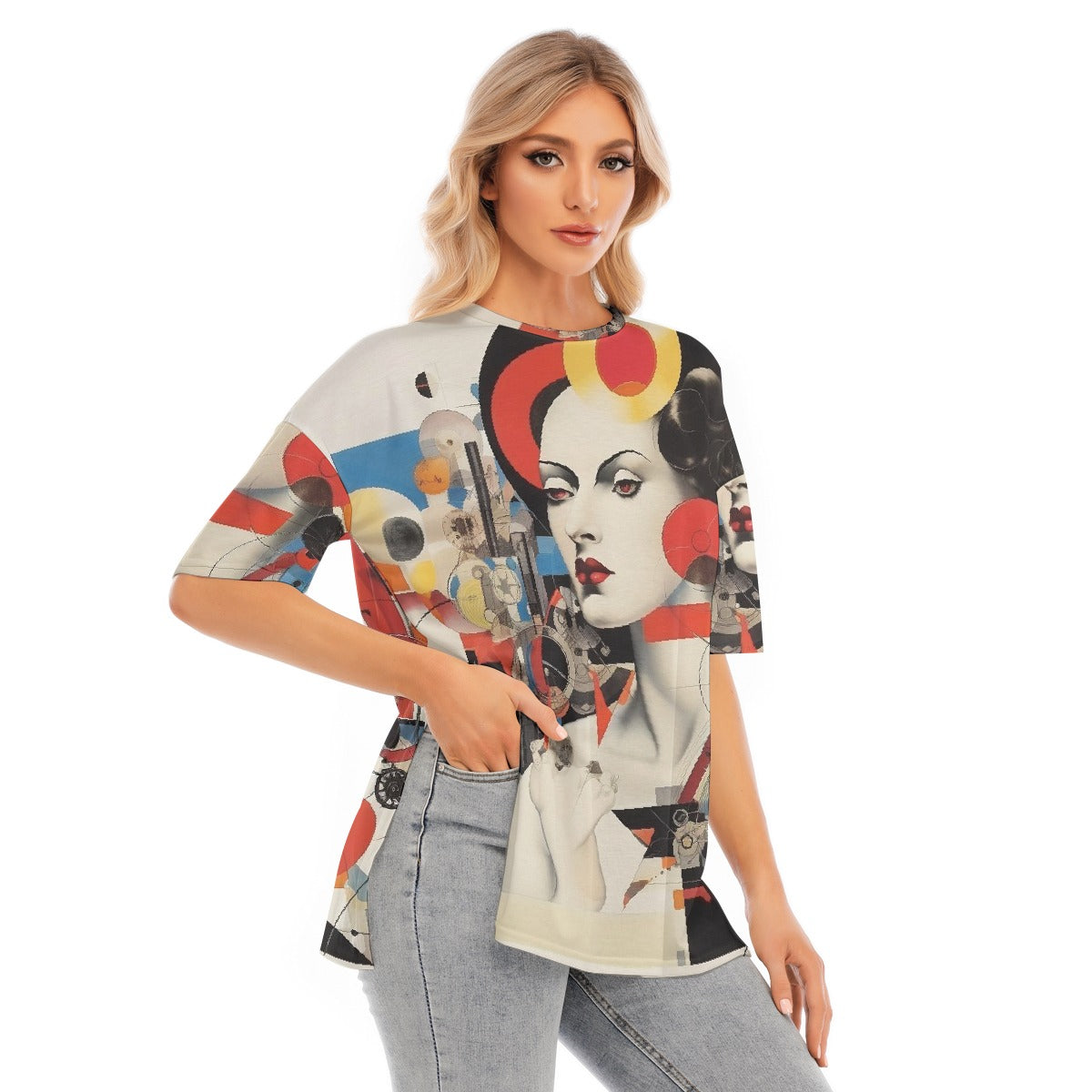All-Over Print Women's Short Sleeves T-shirt With Hem Split