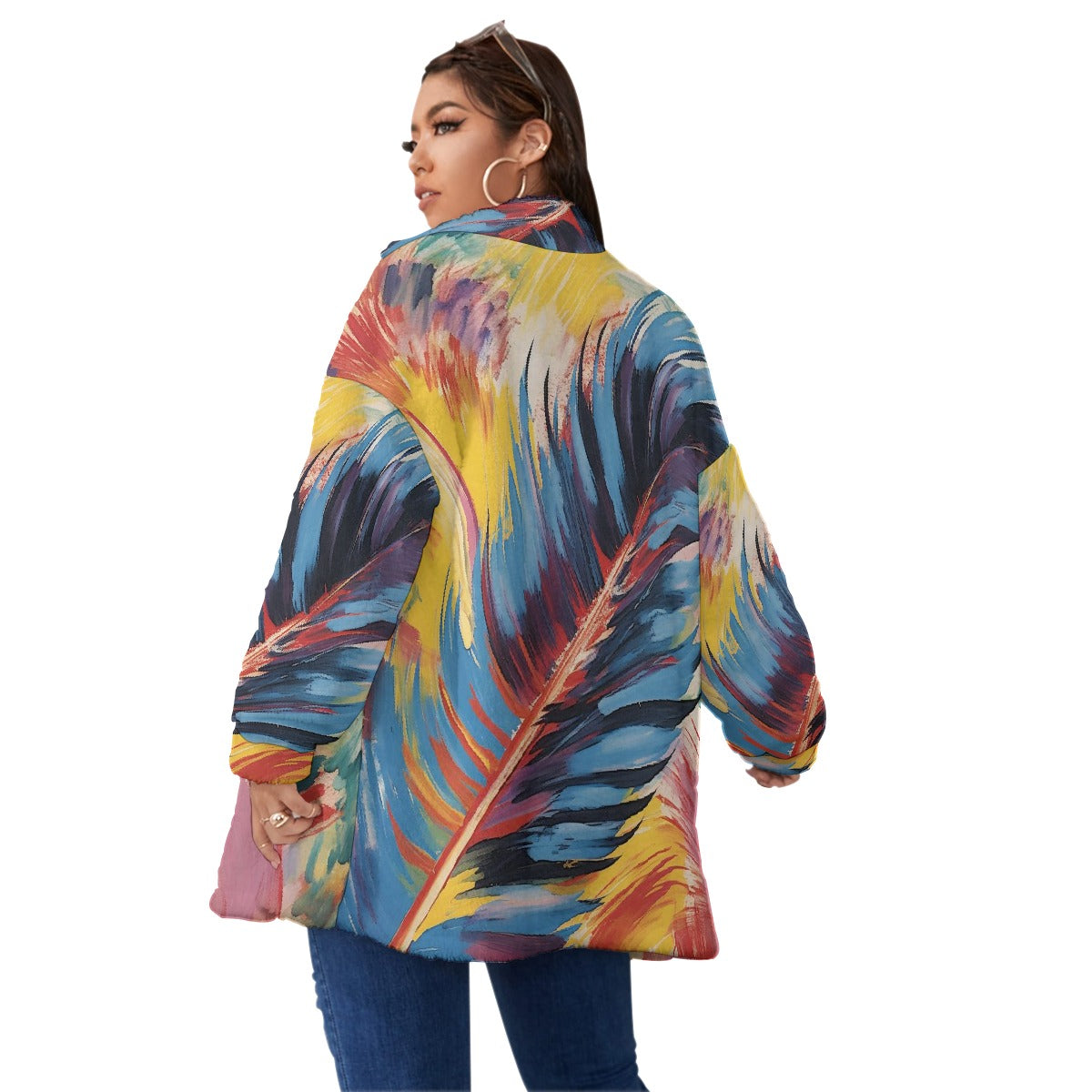All-Over Print Unisex Borg Fleece Stand-up Collar Coat With Zipper Closure(Plus Size)