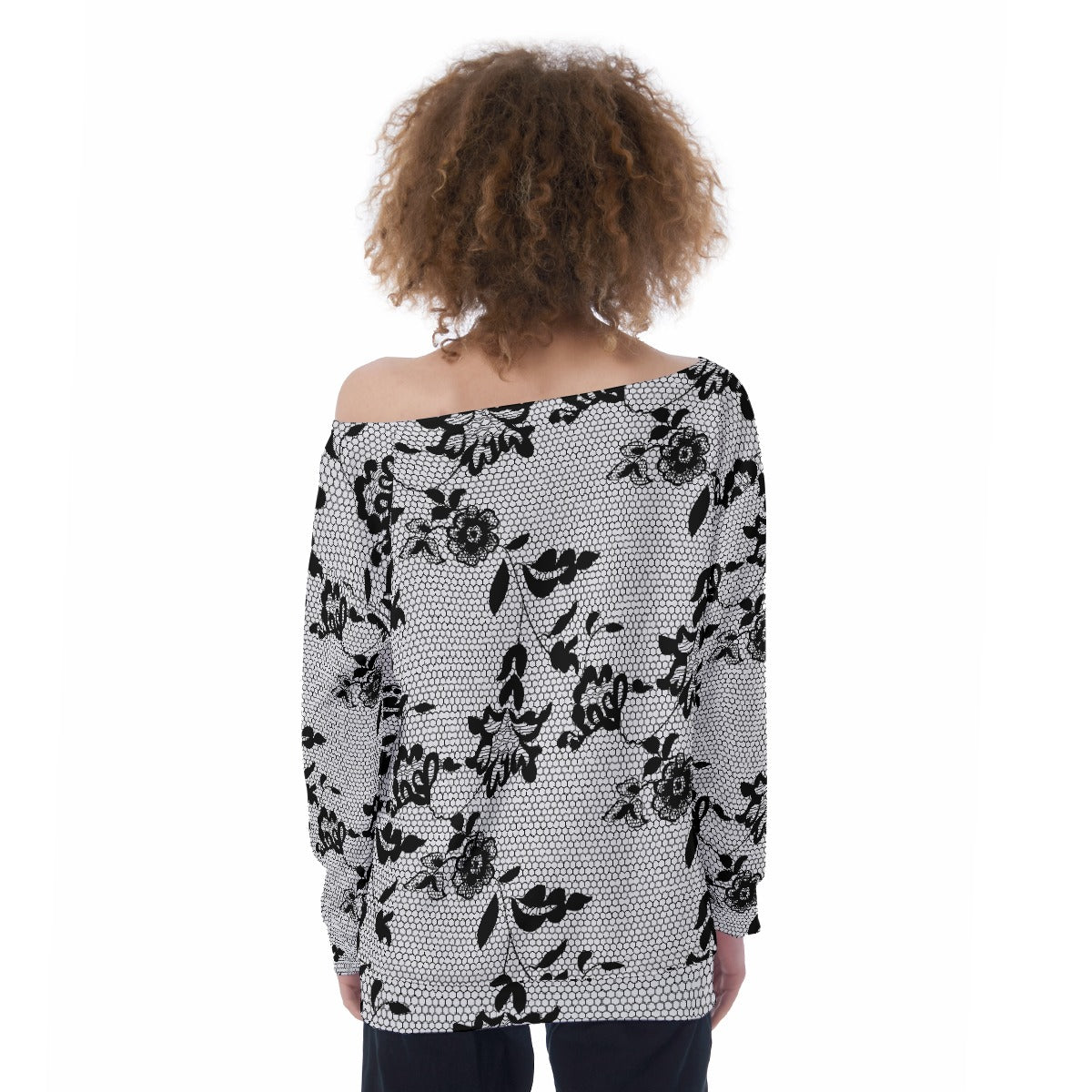 All-Over Print Oversized Women's Off-Shoulder Sweatshirt