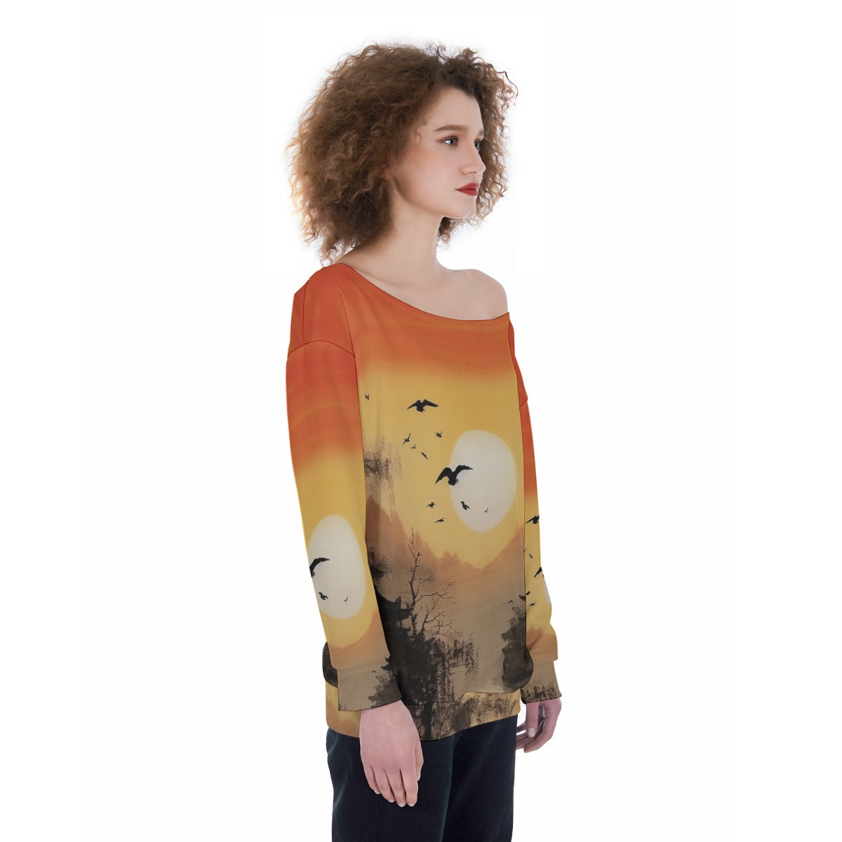 All-Over Print Oversized Women's Off-Shoulder Sweatshirt
