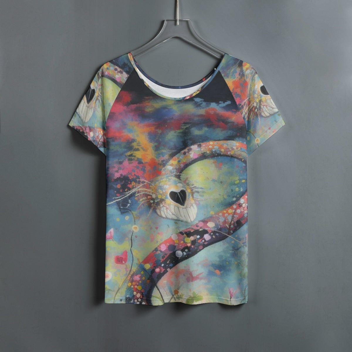 All-Over Print Women's Round Neck T-shirt With Raglan Sleeve