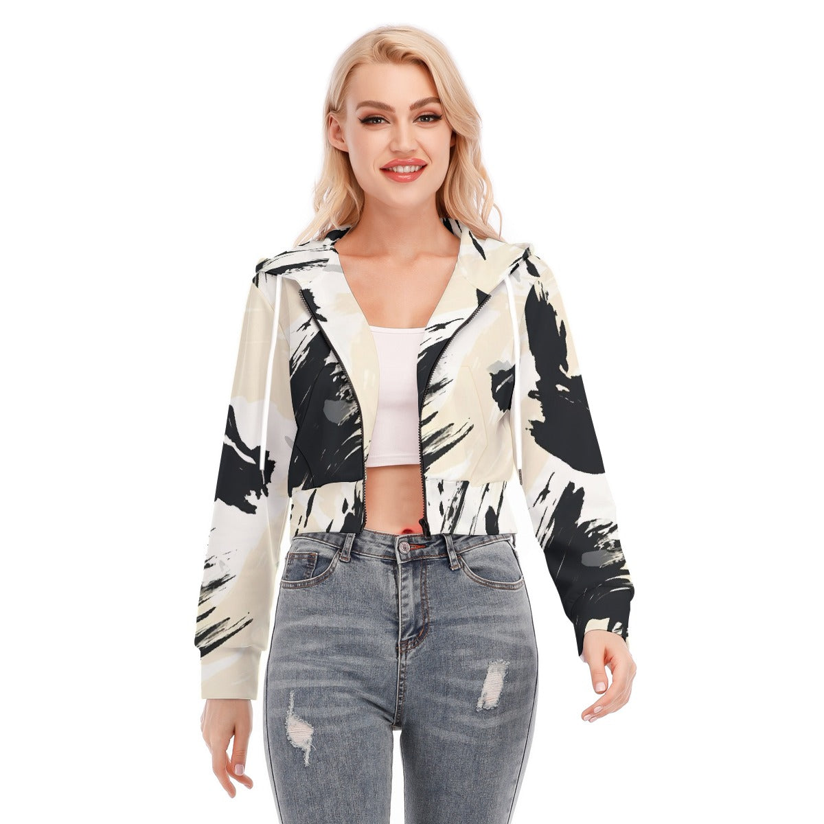 All-Over Print Women's Crop Top Hoodie With Zipper Closure