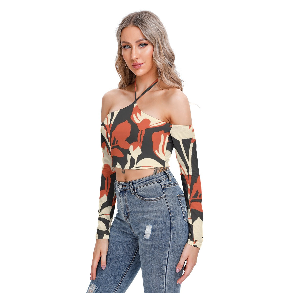 All-Over Print Women's Halter Lace-up Top