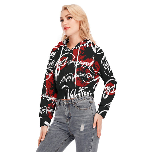 All-Over Print Women's Crop Top Hoodie With Zipper Closure