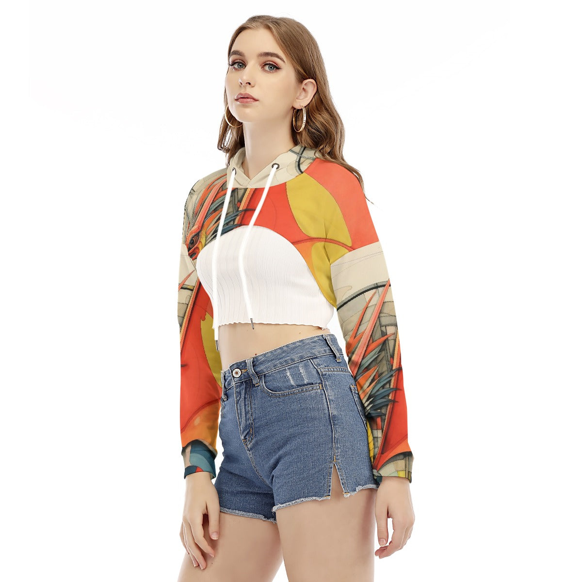 All-Over Print Women's Smock Short Hoodie With Long Sleeve