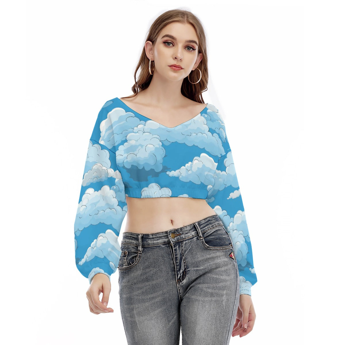All-Over Print Women's V-neck Long Sleeve Cropped Sweatshirt