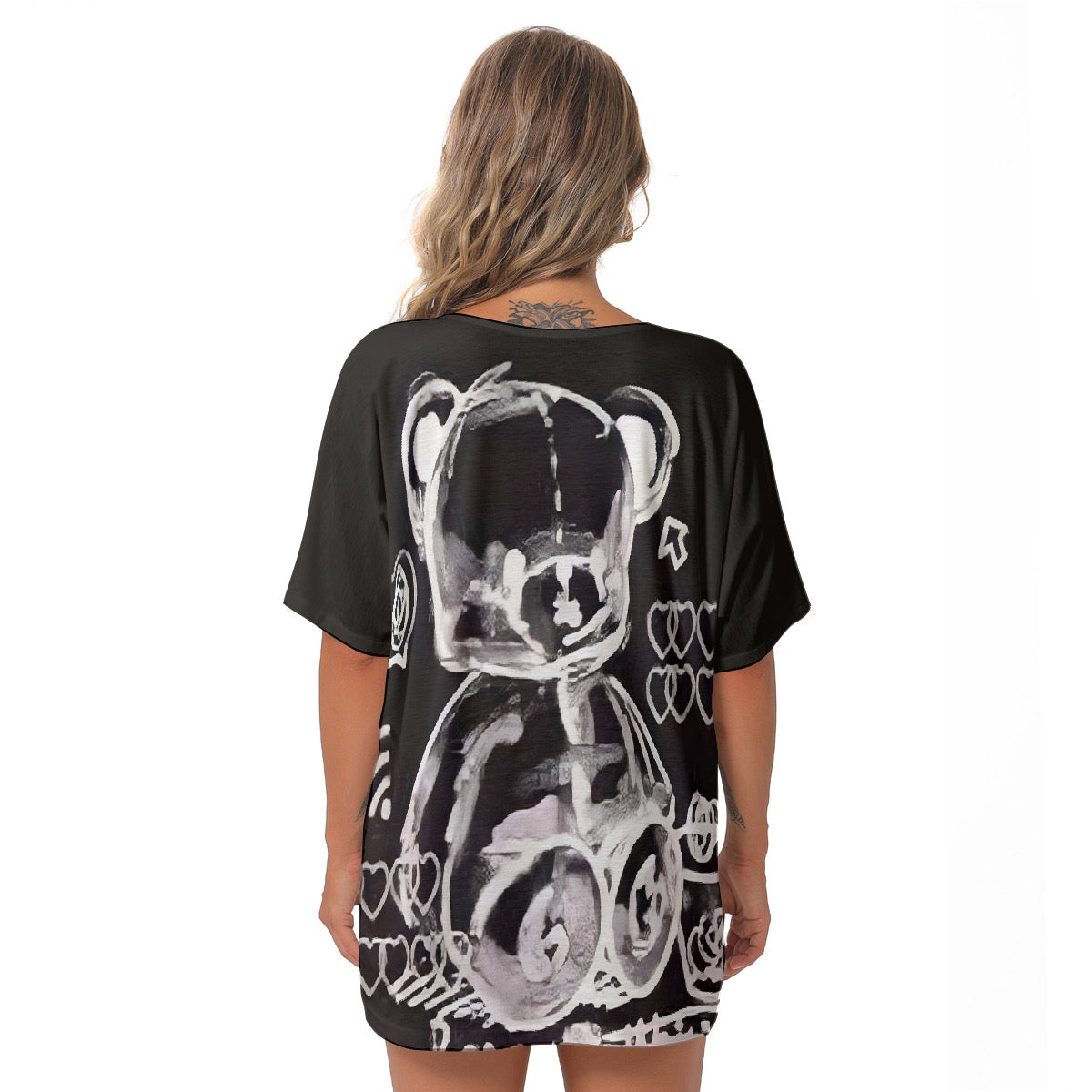 All-Over Print Women's Bat Sleeves V-Neck Blouse