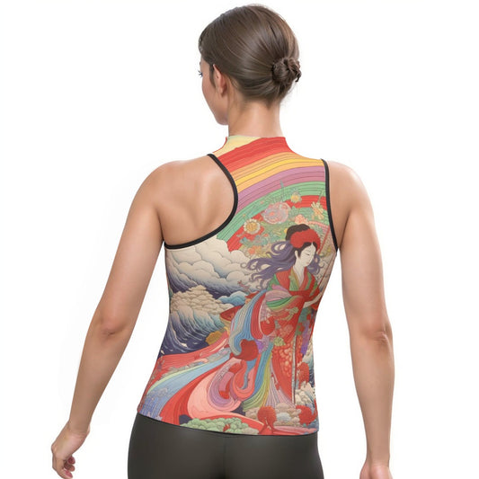 All-Over Print Women's Halter Sleeveless Asymmetrical Tank Top