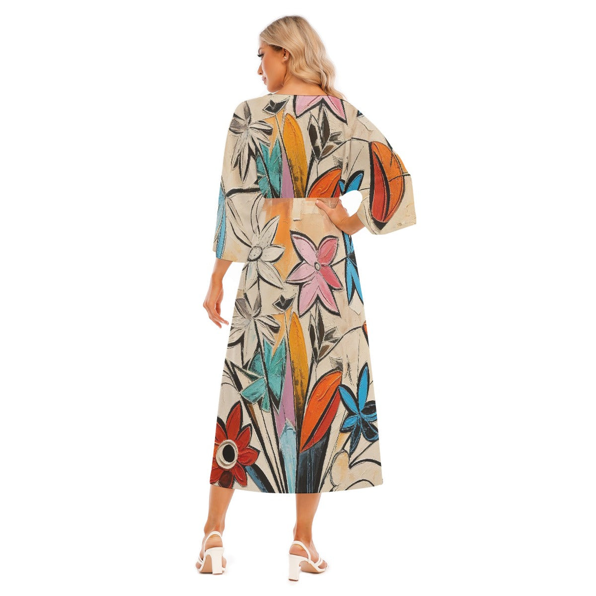 All-Over Print Women's Mid-Sleeve Long Dress