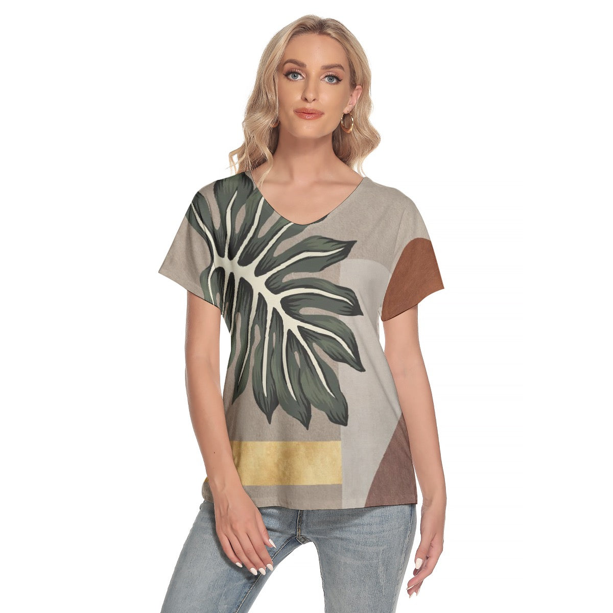 All-Over Print Women's Loose V-neck Short Sleeve T-shirt