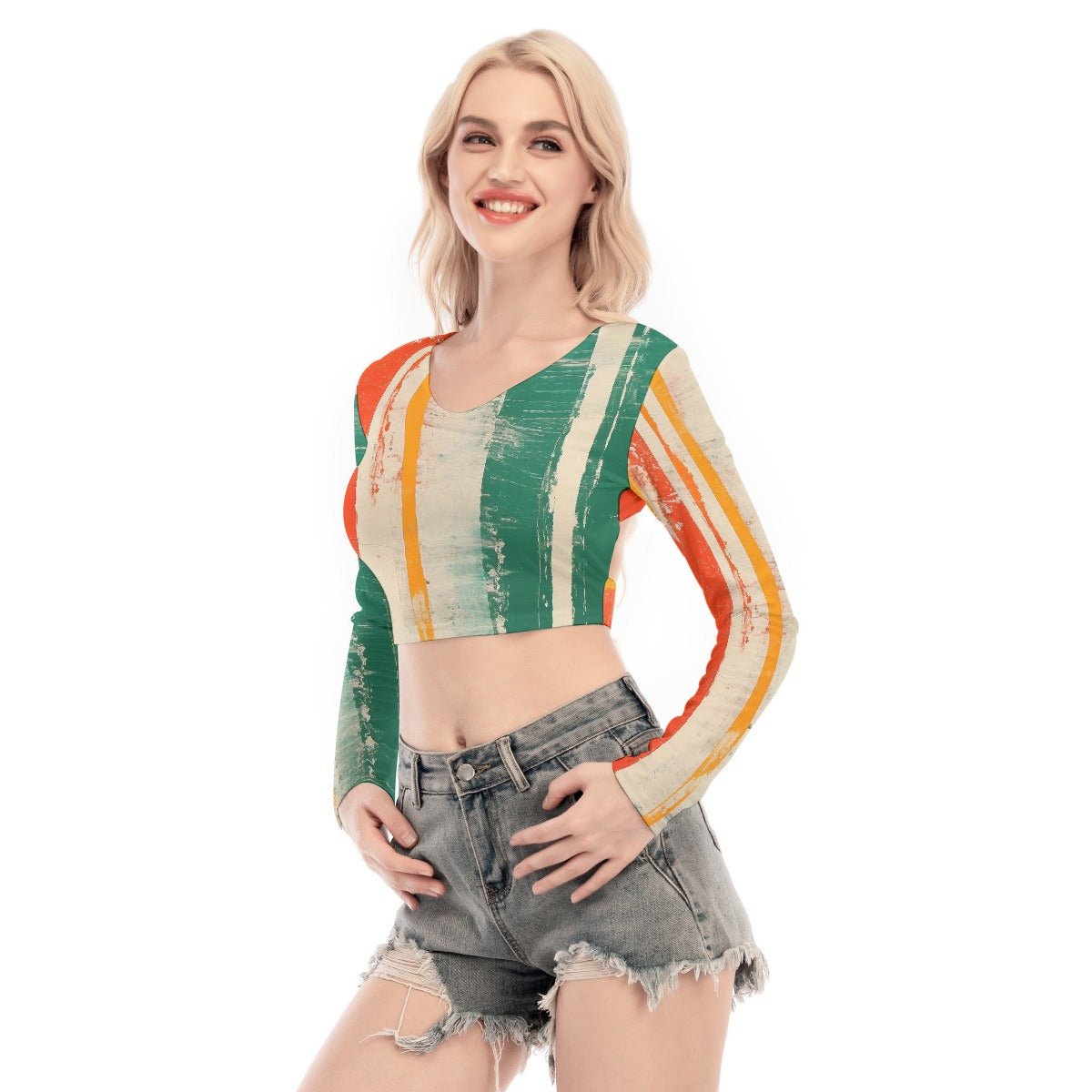 All-Over Print Women's Back Hollow T-shirt With Strap