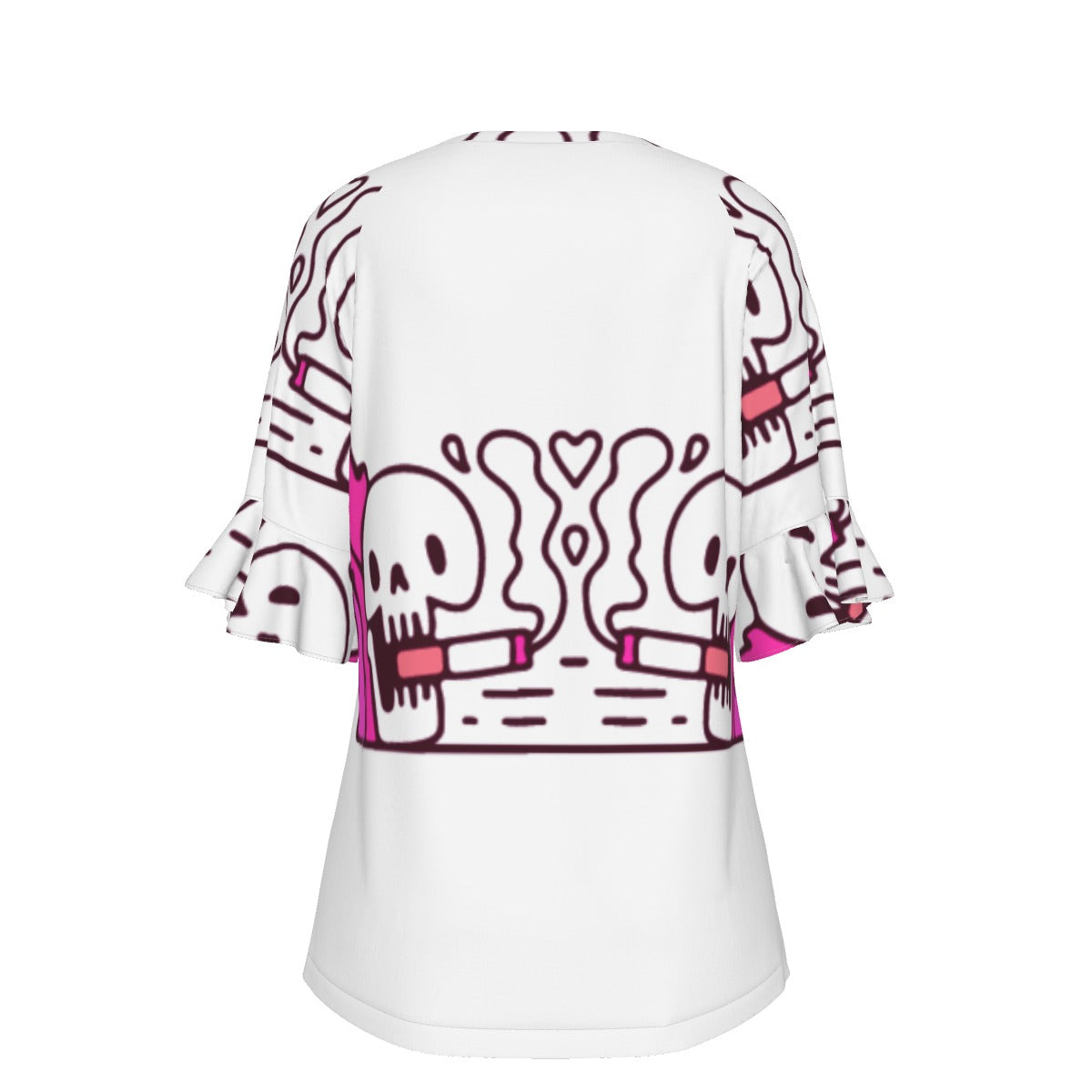 All-Over Print V-neck Women's T-shirt With Bell Sleeve