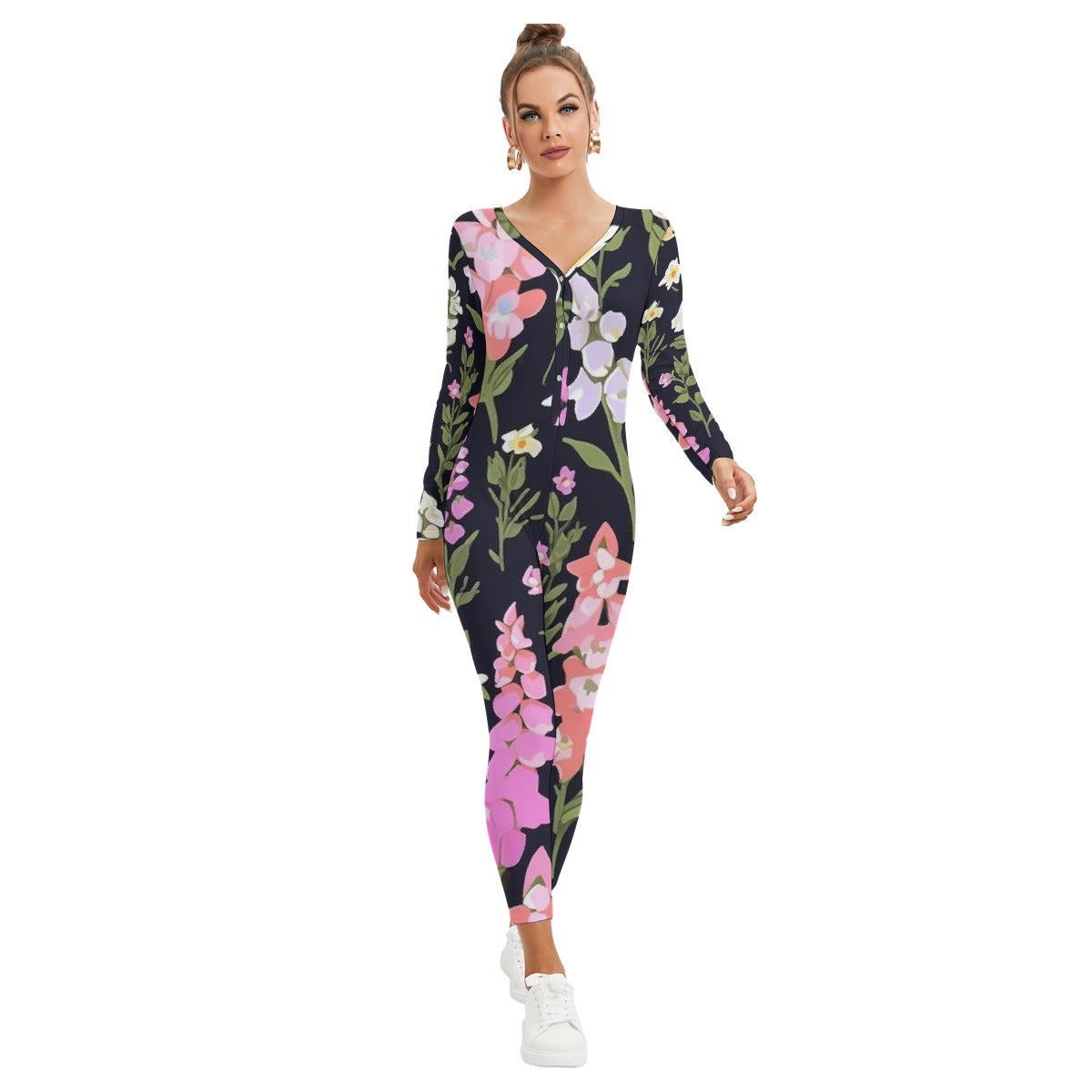 All-Over Print Women's Plunging Neck Jumpsuit