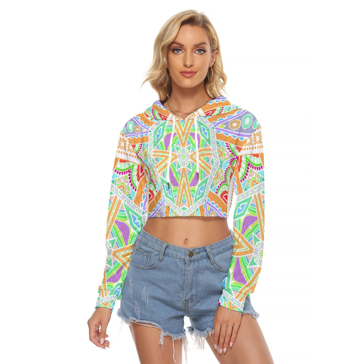 All-Over Print Women's Crop Top Hoodie|Velvet
