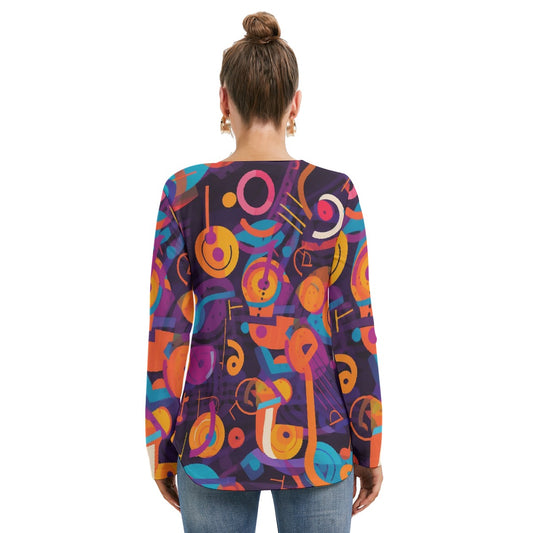 All-Over Print Women's Long Sleeve Neckline Tie Sweatshirt