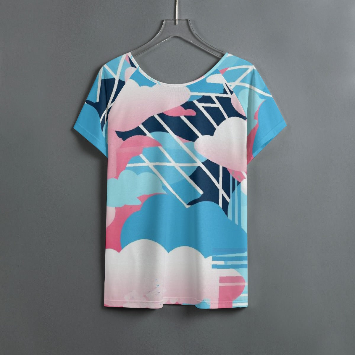 All-Over Print Women's Round Neck T-shirt With Raglan Sleeve