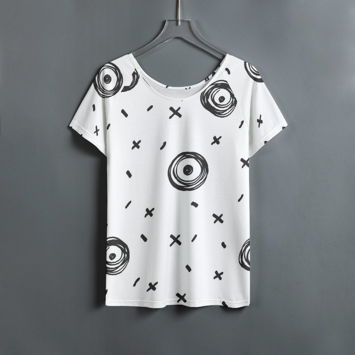 All-Over Print Women's Round Neck T-shirt With Raglan Sleeve
