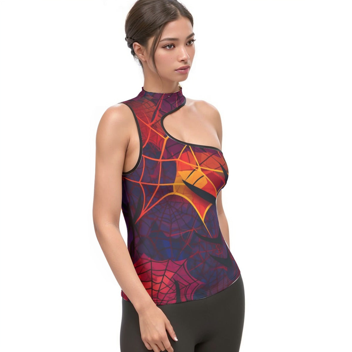All-Over Print Women's Halter Sleeveless Asymmetrical Tank Top