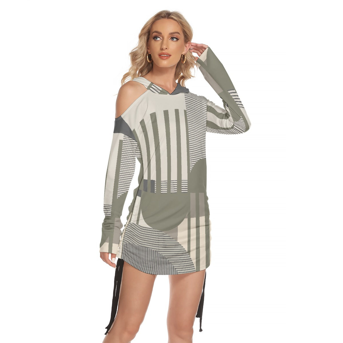 All-Over Print Women's One-shoulder Dress With Waist Shirring