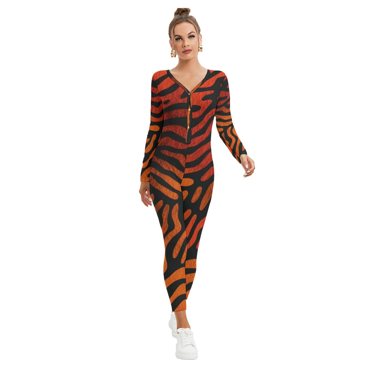 All-Over Print Women's Plunging Neck Jumpsuit