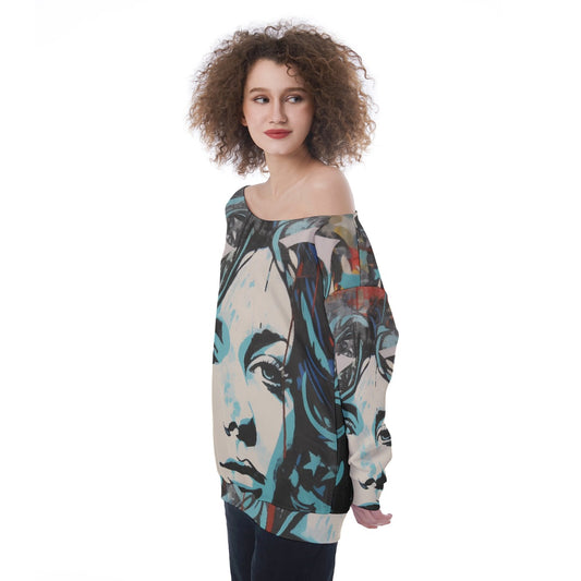 All-Over Print Oversized Women's Off-Shoulder Sweatshirt