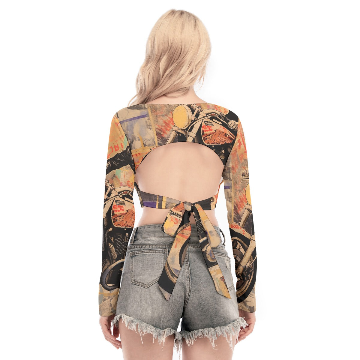 All-Over Print Women's Back Hollow T-shirt With Strap