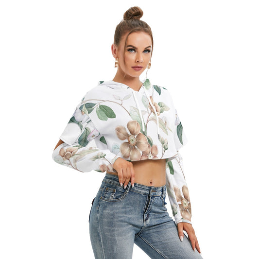 All-Over Print Women's Heavy Fleece Hoodie With Hollow Out Sleeve