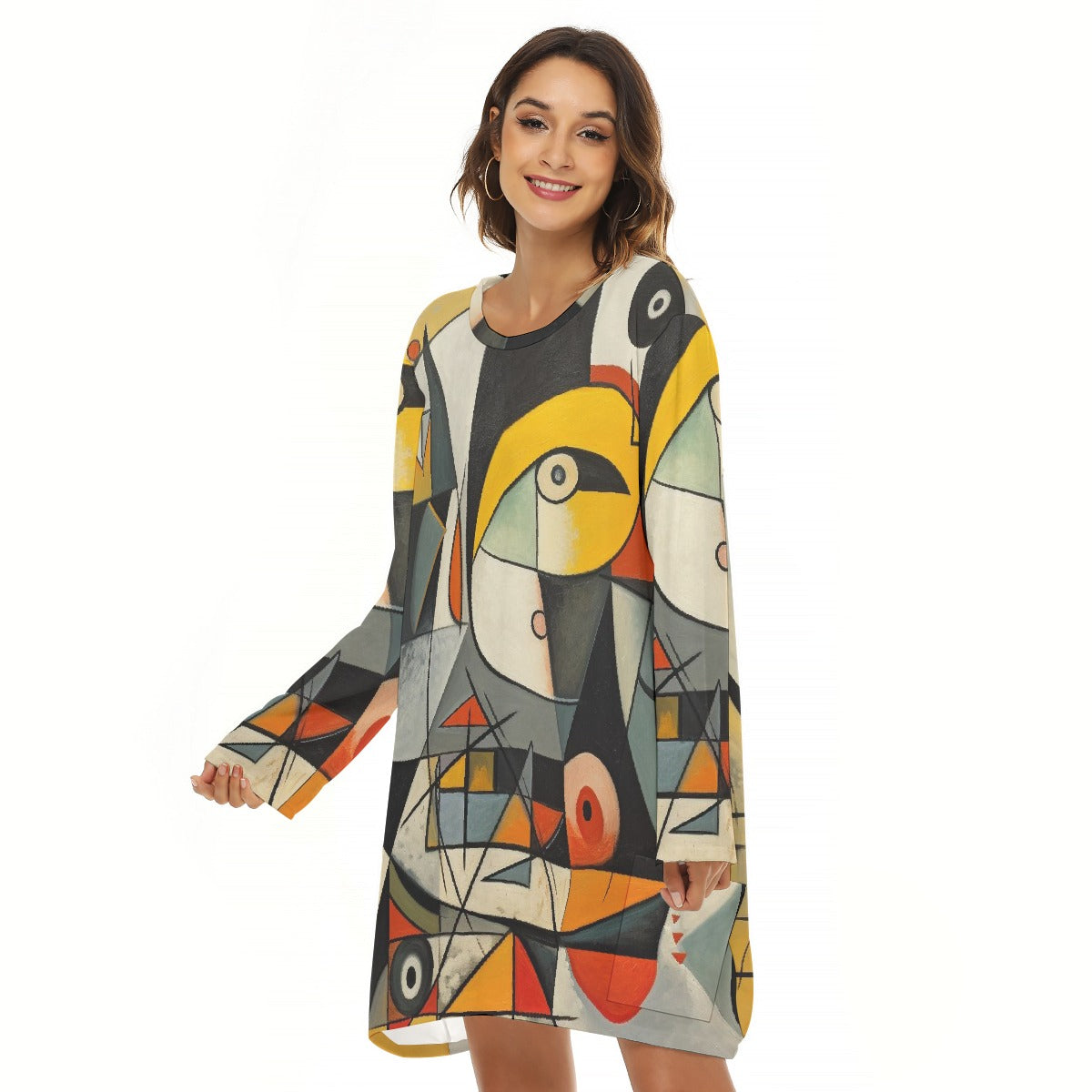 All-Over Print  Women's Loose Crew Neck Dress