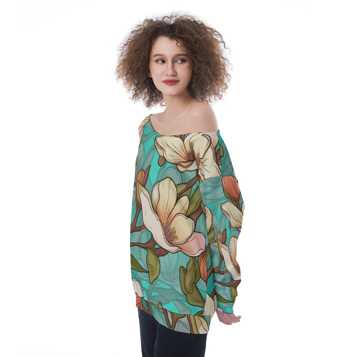 All-Over Print Oversized Women's Off-Shoulder Sweatshirt