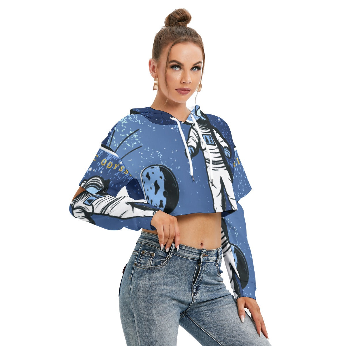All-Over Print Women's Heavy Fleece Hoodie With Hollow Out Sleeve