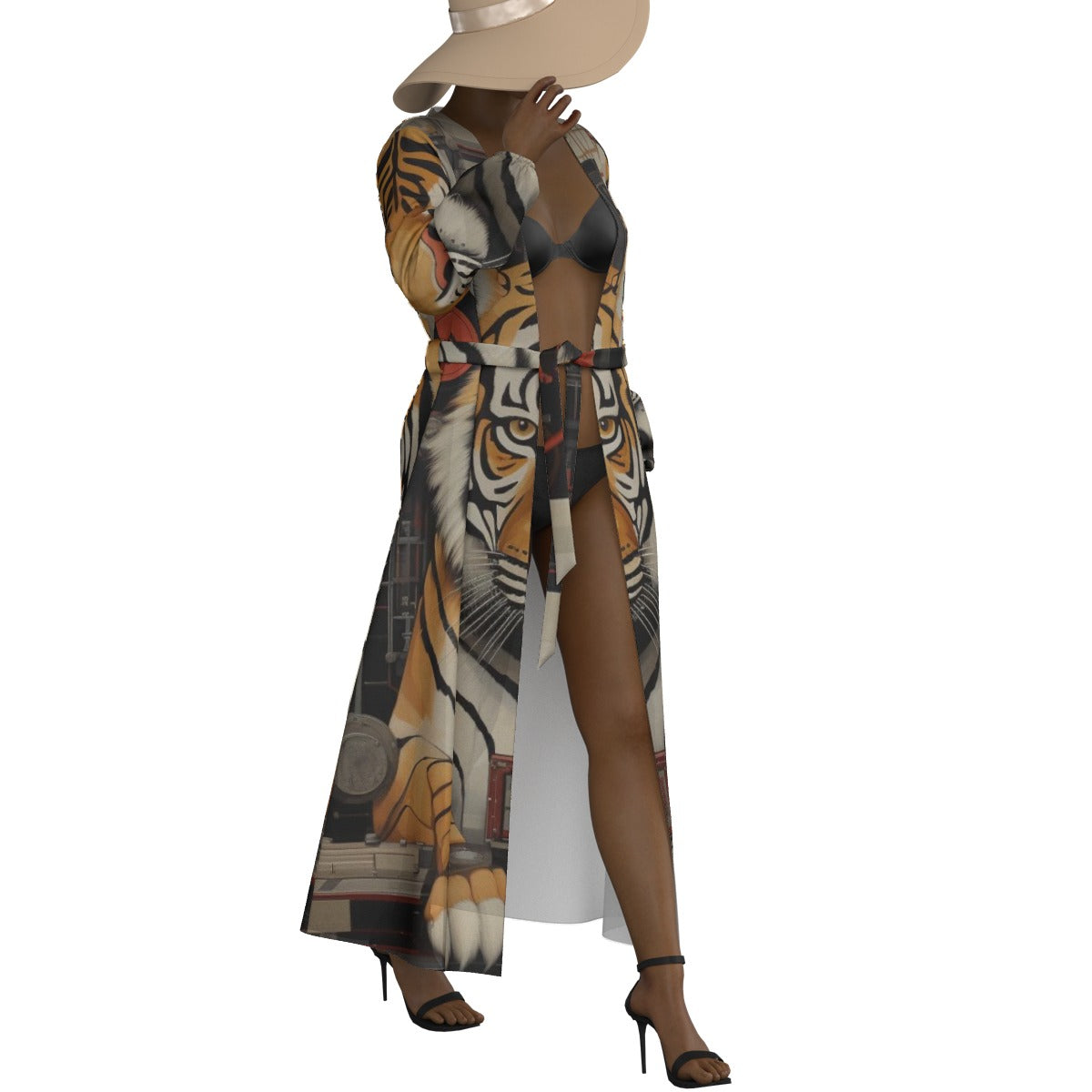 All-Over Print Women's Lace-up Chiffon Robe