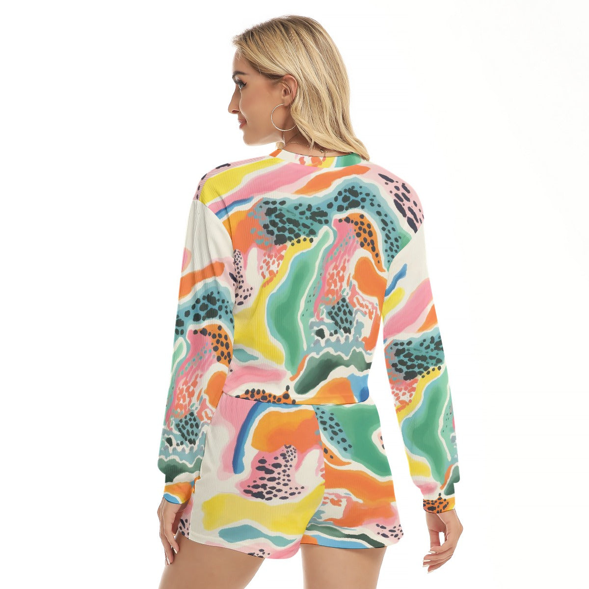 All-Over Print Women's Short Sweatshirt And Pants Suit